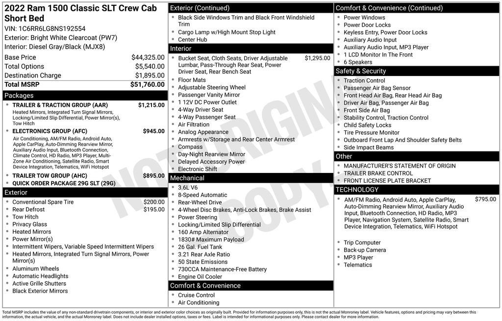 2022 RAM 1500 Classic SLT Crew Cab 4x2 5'7" Box