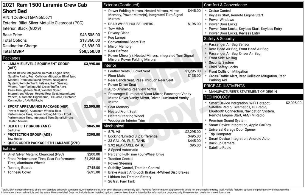 2021 RAM 1500 Laramie Crew Cab 4x4 5'7" Box