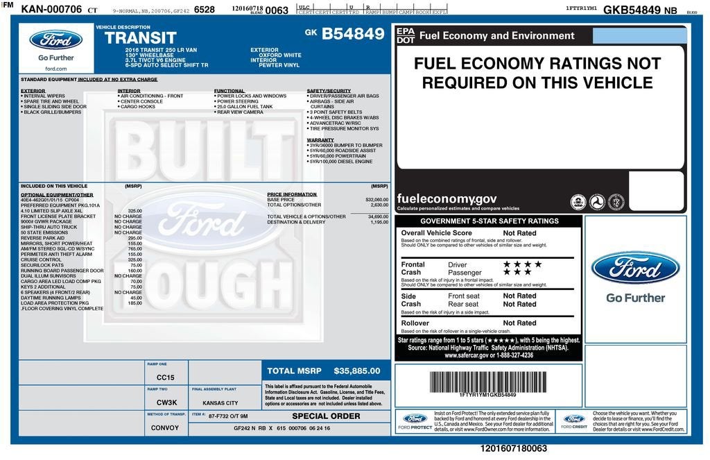 2016 Ford Transit Cargo Van T250