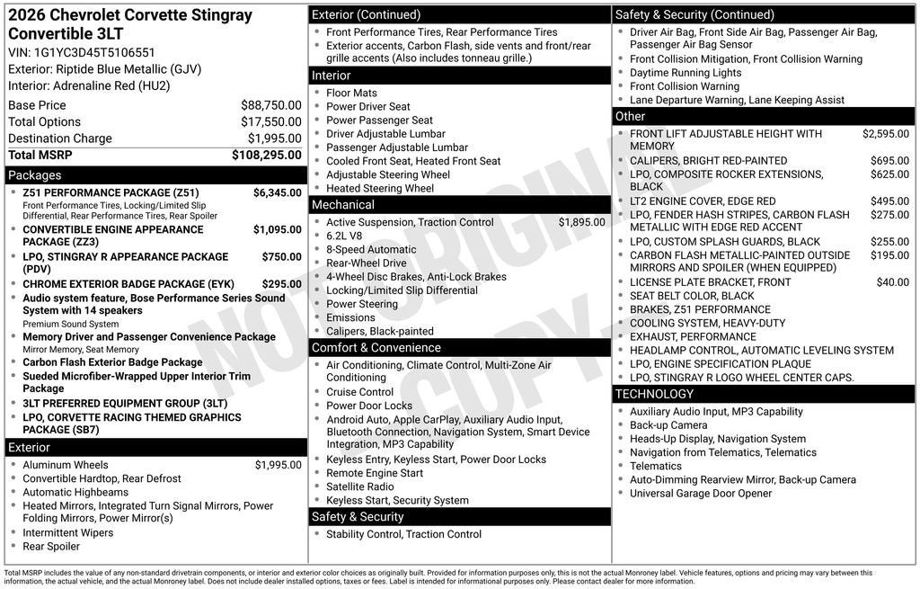 2026 Chevrolet Corvette Stingray 3LT