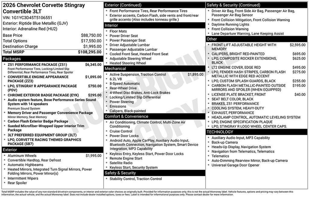 2026 Chevrolet Corvette Stingray 3LT