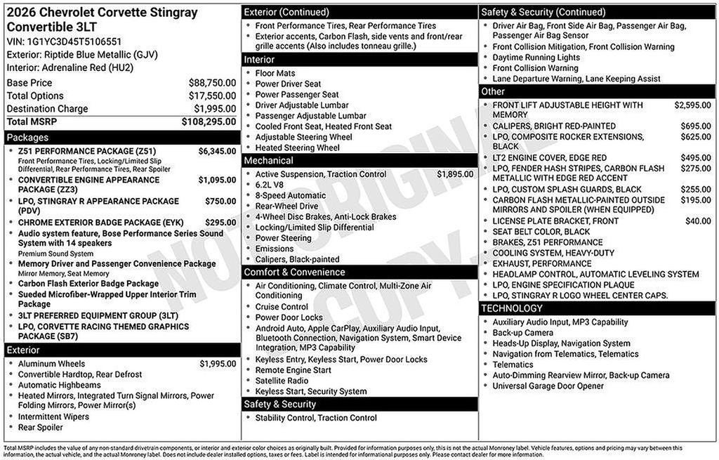 2026 Chevrolet Corvette Stingray 3LT