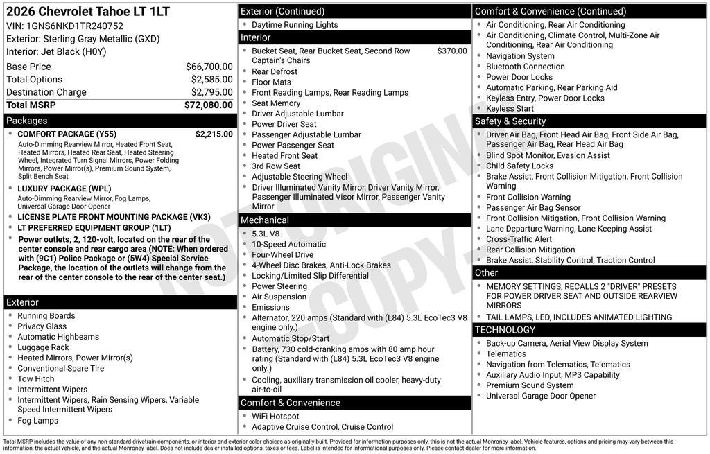 2026 Chevrolet Tahoe LT