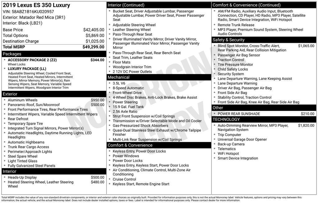 2019 Lexus ES ES 350