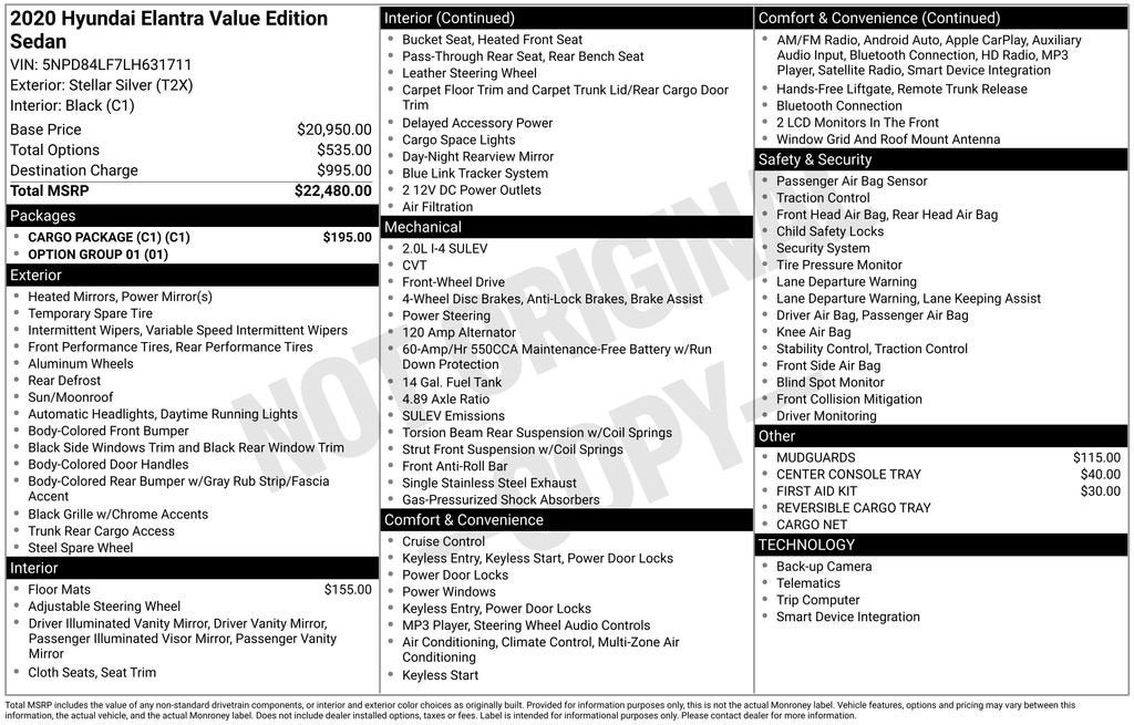 2020 Hyundai Elantra Value Edition