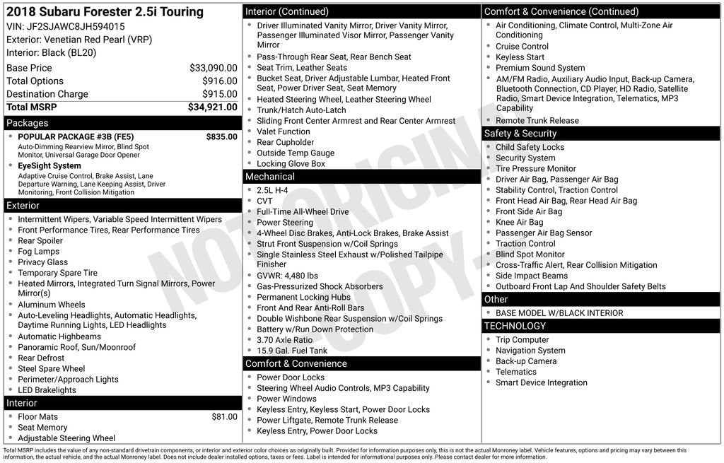 2018 Subaru Forester 2.5i Touring