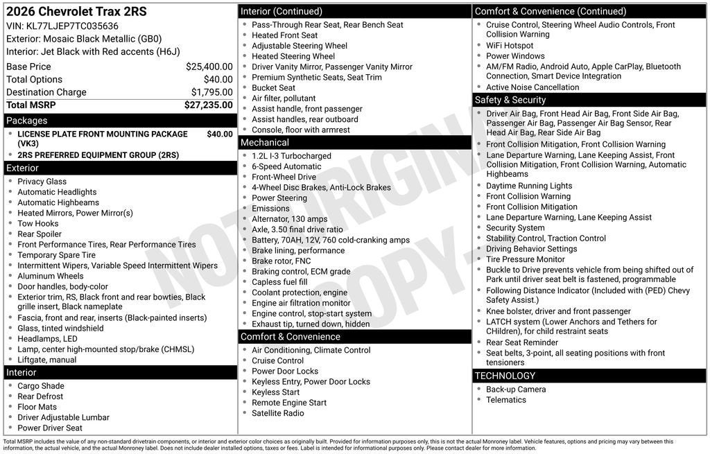 2026 Chevrolet Trax 2RS