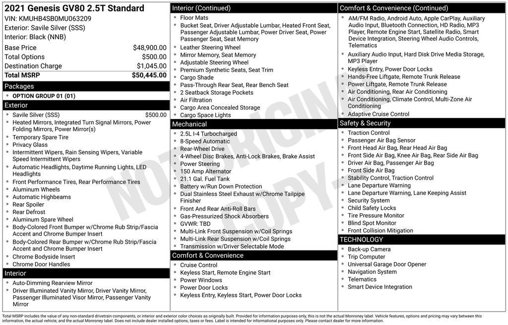 2021 Genesis GV80 2.5T RWD
